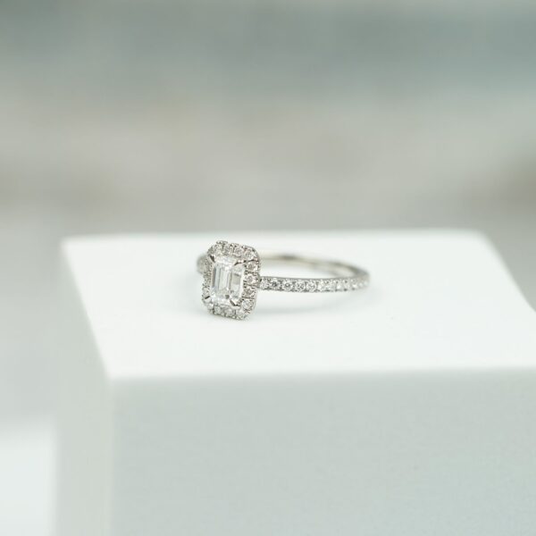 Platinum Emerald Cut Diamond Engagement Ring - Image 3