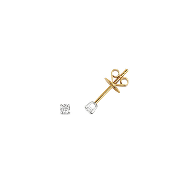 9K Yellow Gold Classic Diamond Stud Earrings - Image 2