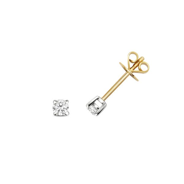 9K Yellow Gold Classic Diamond Stud Earrings - Image 3