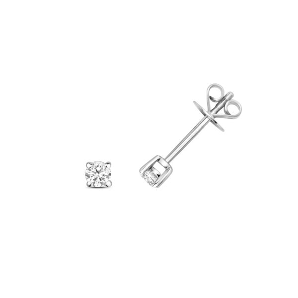 9K White Gold Classic Diamond Stud Earrings - Image 3
