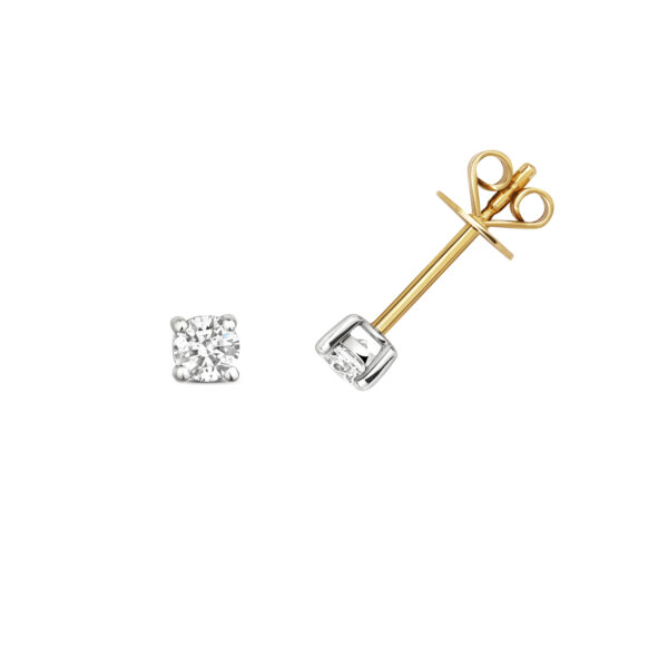 9K Yellow Gold Classic Diamond Stud Earrings - Image 4