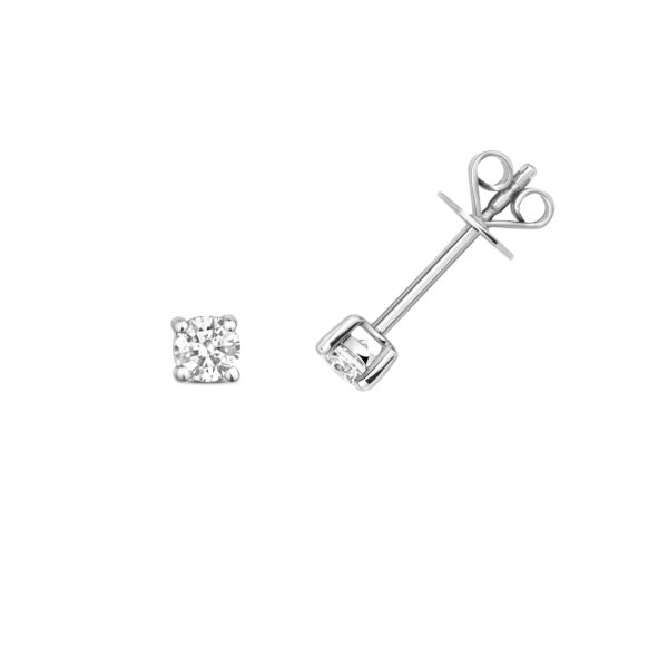 9K White Gold Classic Diamond Stud Earrings - Image 4