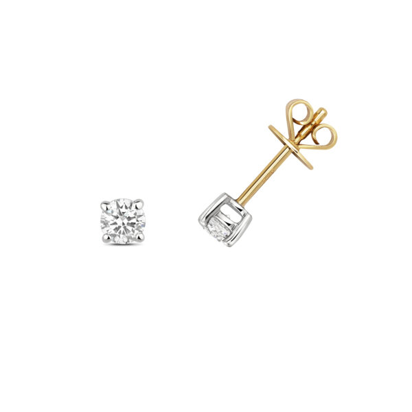 9K Yellow Gold Classic Diamond Stud Earrings - Image 5