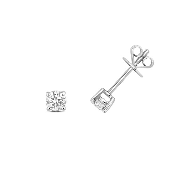 9K White Gold Classic Diamond Stud Earrings - Image 5
