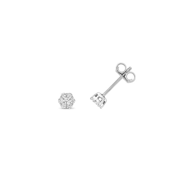 9K White Gold Diamond Cluster Stud Earrings - Image 2
