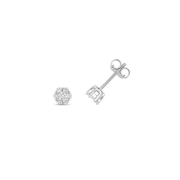 9K White Gold Diamond Cluster Stud Earrings - Image 3