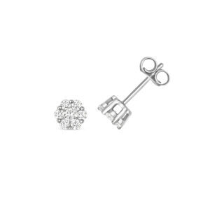 9K White Gold Diamond Cluster Stud Earrings