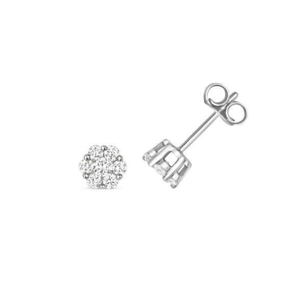 9K White Gold Diamond Cluster Stud Earrings