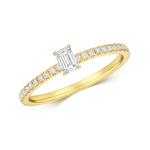 Emerald cut Solitaire Ring with Diamond Pave