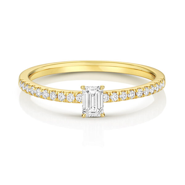 Emerald cut Solitaire Ring with Diamond Pave - Image 2