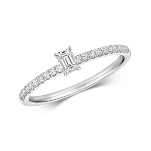 Emerald cut Solitaire Ring with Diamond Pave