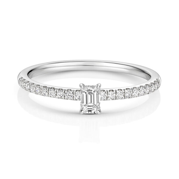 Emerald cut Solitaire Ring with Diamond Pave - Image 2