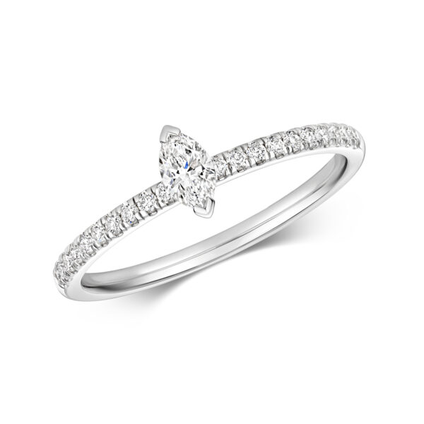 Marquise Cut Solitaire Ring with Diamond Pave
