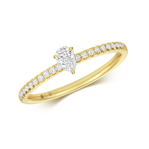 Pear Shape Solitaire Ring with Diamond Pave in Yellow Gold