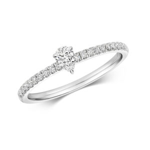 Pear Shape Solitaire Ring with Diamond Pave in White Gold
