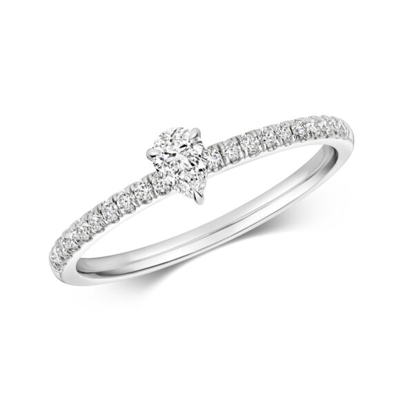 Pear Shape Solitaire Ring with Diamond Pave in White Gold
