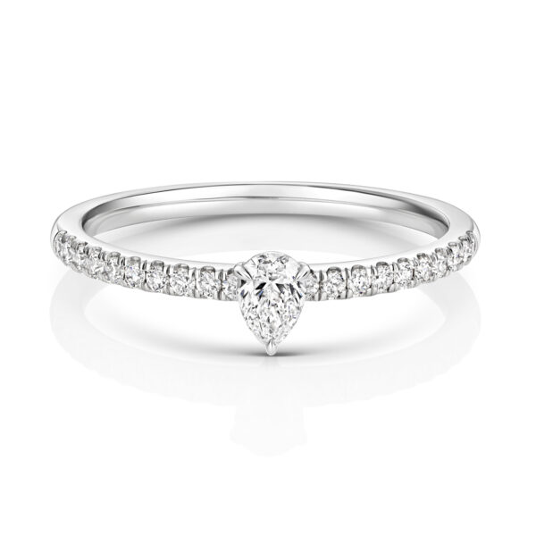 Pear Shape Solitaire Ring with Diamond Pave in White Gold - Image 2