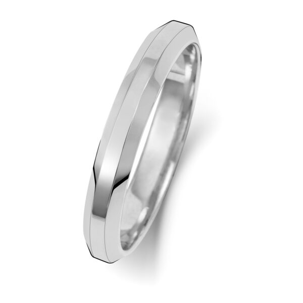 9ct White Gold Bevelled Wedding Ring 3mm