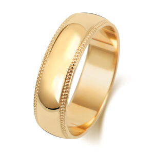 9ct Yellow Gold Millgrain Wedding Ring 6mm