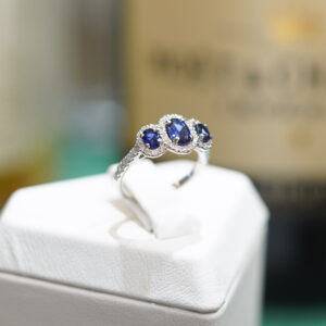 Platinum Oval Sapphire Trilogy Ring