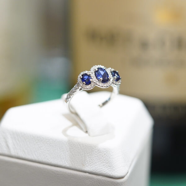 Platinum Oval Sapphire Trilogy Ring