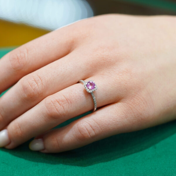 Pink Sapphire & Diamond Ring in 18K White Gold - Image 3