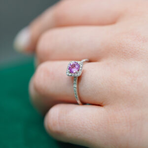Pink Sapphire & Diamond Ring in 18K White Gold