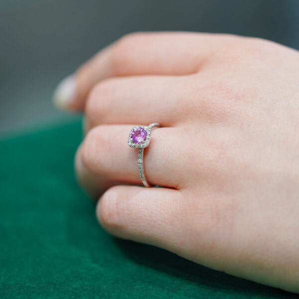 Pink Sapphire & Diamond Ring in 18K White Gold - Image 2
