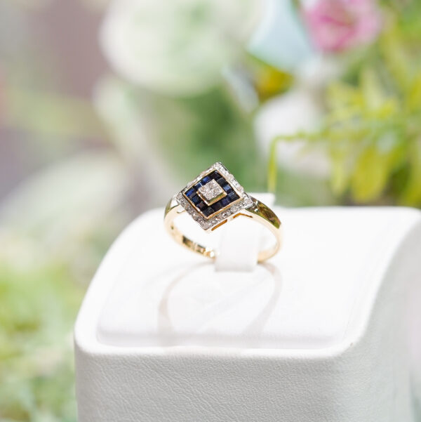 Diamond & Sapphire Cluster Ring - Image 2