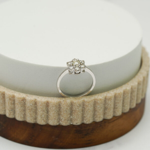 White Gold and Diamond Flower Ring - Image 2