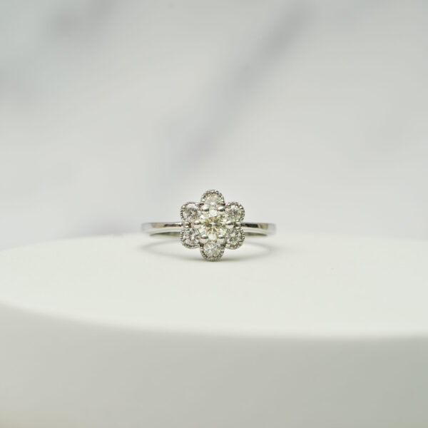 White Gold and Diamond Flower Ring - Image 3