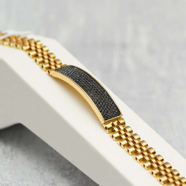 14 KT Gold Men’s Bracelet with Black CZ - Image 2
