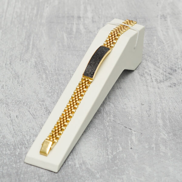14 KT Gold Men’s Bracelet with Black CZ - Image 3