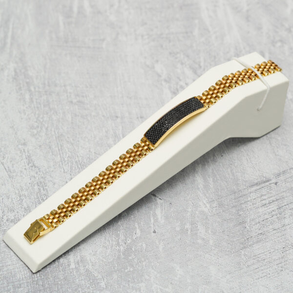 14 KT Gold Men’s Bracelet with Black CZ - Image 4