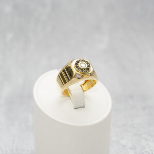 14K Men’s Ring with Black and White CZ