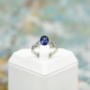 Oval Sapphire Ring with Diamond Pave Wave Band