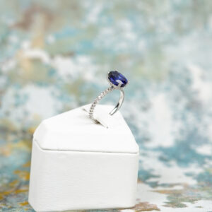 Oval Sapphire Ring in Diamond Pavé White Gold