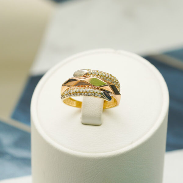 14K Two Tone Gold Ring with CZ - Image 3