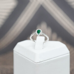 Emerald Drop Ring in White Gold