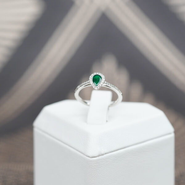 Emerald Drop Ring in White Gold
