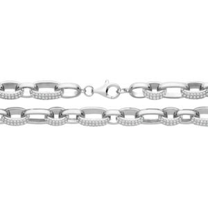CZ Silver Figaro Belcher Chain, Rhodium plated