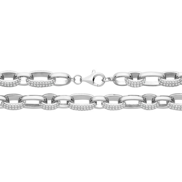 CZ Silver Figaro Belcher Chain, Rhodium plated