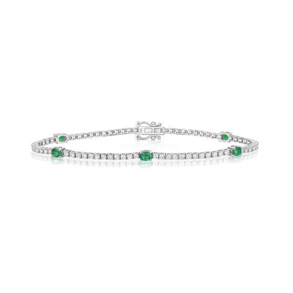 Diamond & Emerald Bracelet in 18K White Gold