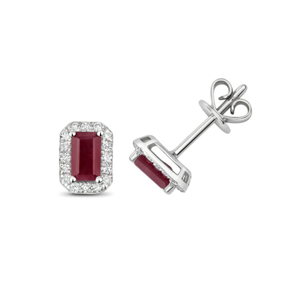 9K White Gold Diamond and Ruby Octagon Studs