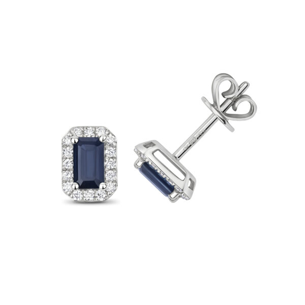 9K White Gold Diamond and Sapphire Octagon Studs