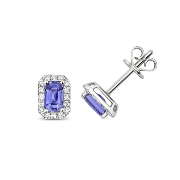 9K White Gold Diamond and Tanzanite Octagon Studs