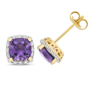 Diamond and Amethyst Cushion Studs