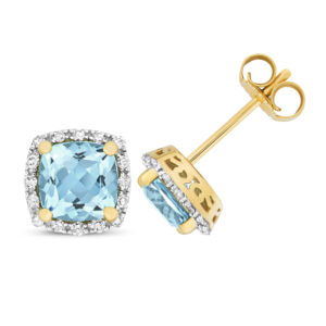 Diamond and Swiss Blue Topaz Cushion Studs