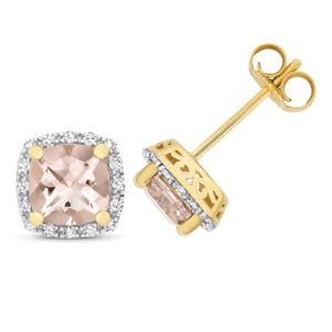 Diamond and Morganite Cushion Studs