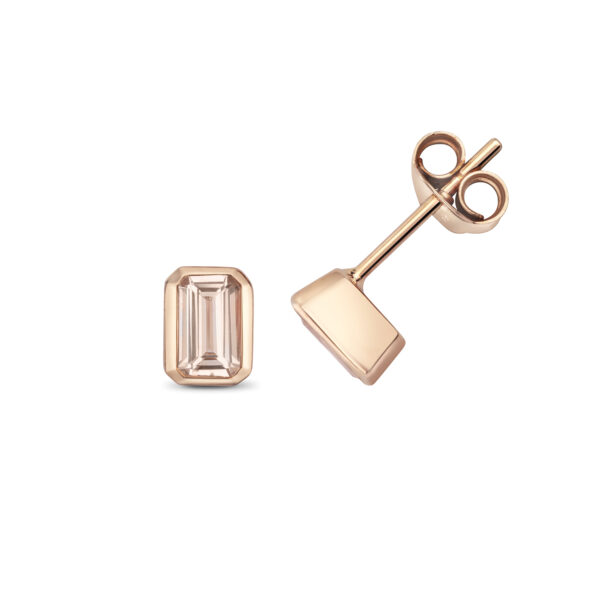 Morganite Emerald Cut Studs in Rose Gold